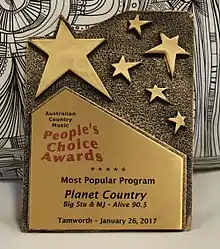 Photo of Planet Country's 2017 Award Trophy