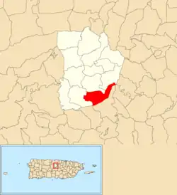 Location of Perchas within the municipality of Morovis shown in red