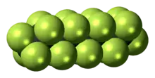 Space-filling model of perfluorooctane