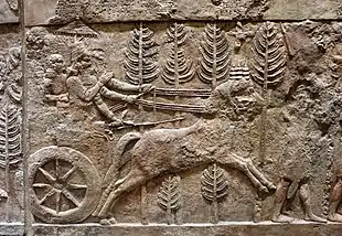 Sargon in a chariot on a rock relief