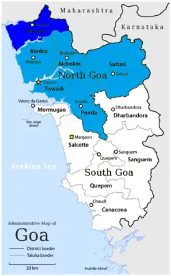 Location of Pernem in North Goa district in Goa