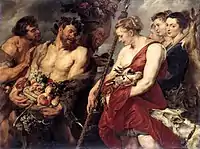 Peter Paul Rubens, Diana Returning from the Hunt, still life elements by a specialist on history painting(c. 1615)