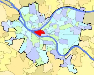 Location of Downtown Pittsburgh in Pittsburgh