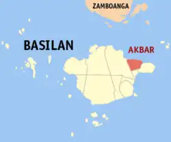 Map of Basilan with Akbar highlighted