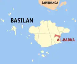 Map of Basilan with Al-Barka highlighted