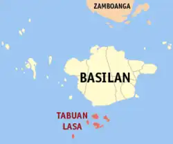 Map of Basilan with Tabuan-Lasa highlighted