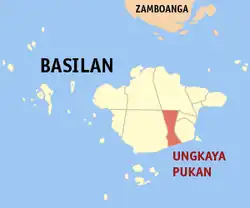 Map of Basilan with Ungkaya Pukan highlighted