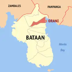 Map of Bataan with Orani highlighted