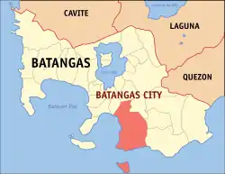 Map of Batangas with Batangas City highlighted