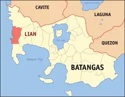 Map of Batangas with Lian highlighted