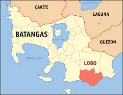 Map of Batangas with Lobo highlighted