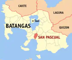 Map of Batangas with San Pascual highlighted