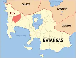 Map of Batangas with Tuy highlighted