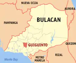 Map of Bulacan with Guiguinto highlighted