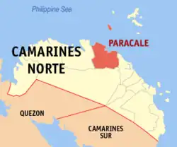 Map of Camarines Norte with Paracale highlighted