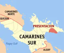 Map of Camarines Sur with Presentacion highlighted