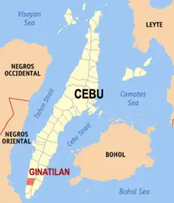 Map of Cebu with Ginatilan highlighted