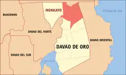 Map of Davao de Oro with Monkayo highlighted