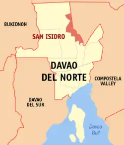 Map of Davao del Norte with San Isidro highlighted