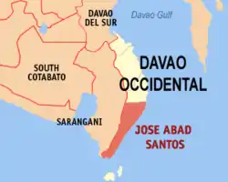 Map of Davao Occidental with Jose Abad Santos highlighted