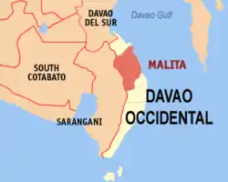 Map of Davao Occidental with Malita highlighted