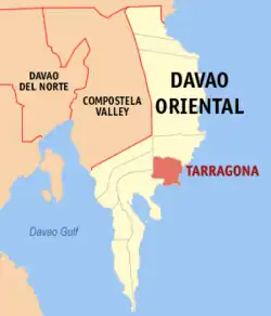 Map of Davao Oriental with Tarragona highlighted