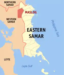 Map of Eastern Samar with Maslog highlighted