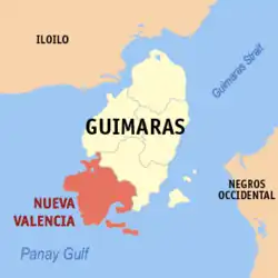 Map of Guimaras with Nueva Valencia highlighted