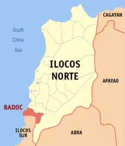 Map of Ilocos Norte with Badoc highlighted