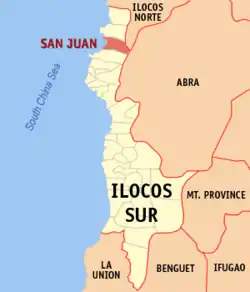 Map of Ilocos Sur with San Juan highlighted