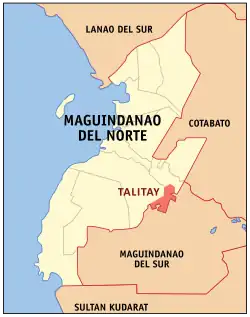 Map of Maguindanao del Norte with Talitay highlighted