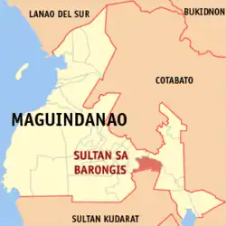 Map of Maguindanao del Sur with Sultan sa Barongis highlighted