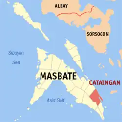 Map of Masbate with Cataingan highlighted