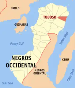 Map of Negros Occidental with Toboso highlighted