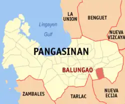 Map of Pangasinan with Balungao highlighted