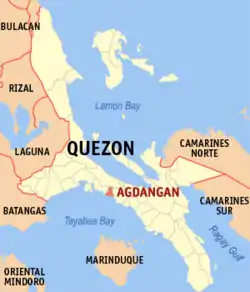 Map of Quezon with Agdangan highlighted