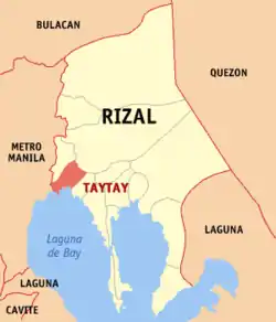 Map of Rizal with Taytay highlighted