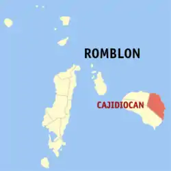 Map of Romblon with Cajidiocan highlighted