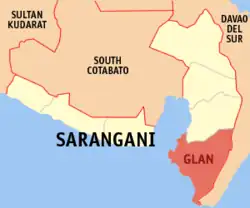 Map of Sarangani with Glan highlighted