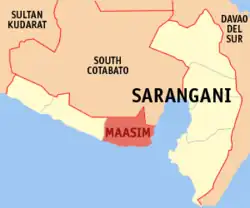 Map of Sarangani with Maasim highlighted