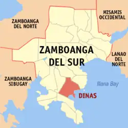 Map of Zamboanga del Sur with Dinas highlighted