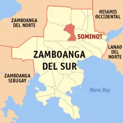 Map of Zamboanga del Sur with Sominot highlighted