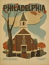 WPA poster promoting the church as a Philadelphia destination