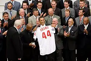 The world champion Philadelphia Phillies honored at the White House after their 2008 World Series victory