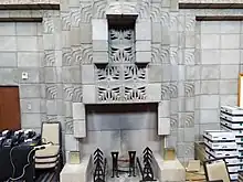 The fireplace inside the Mystery Room.