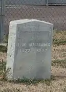 Grave of J. W. Williams (1872–1947), son of John and Manda.