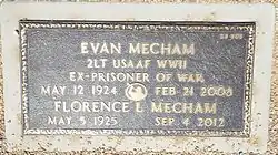 Grave site of Evan Mecham (1924–2008) and Florence L. Mecham (1925–2012). Evan Mechem served as the 17th Governor of Arizona from 1987 to 1988 when he was impeached. He is buried in the Section 53, site 505 of the National Memorial Cemetery of Arizona located at 23024 N. Cave Creek Road.