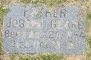 Grave of Joseph Geare (1854–1911), son of Hubert and Margaret who founded the Central Avenue Dairy on the land that is now Park Central Mall.