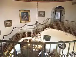 Different view from the top of the staircase inside the Wrigley Mansion.