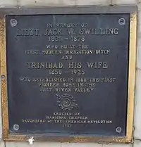 The 1931 Jack and Trinidad Swilling plaque on the water fountain in front of the historic Maricopa County Courthouse